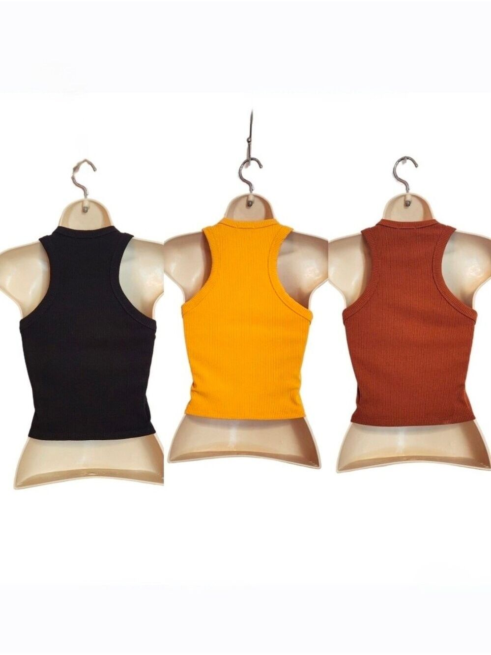 Briavia Ribbed Sleeveless Racerback Black Brown Yellow Crop Tank Bundle Small - Picture 2 of 10